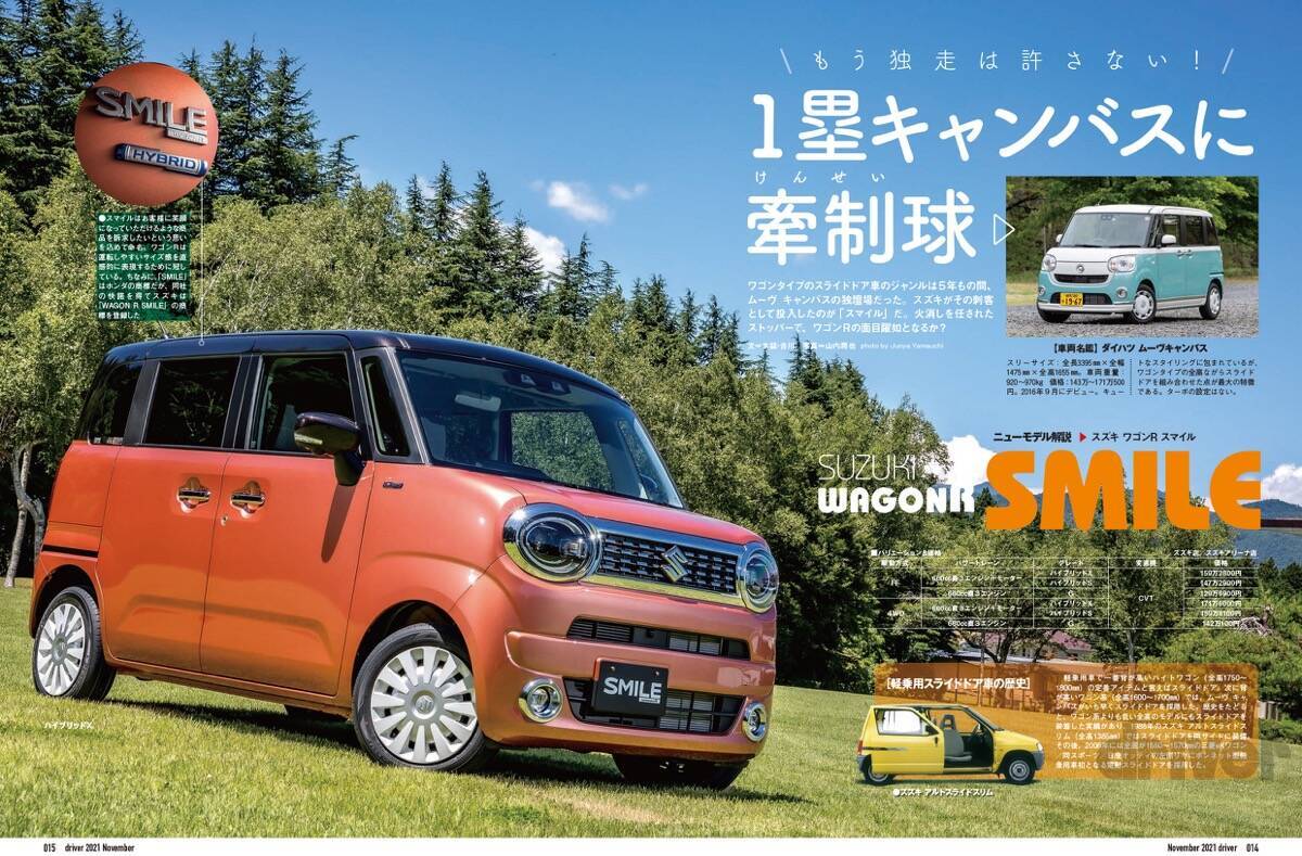 ＜最新号＞ドライバー2021年11月号が発売。新車満塁　ワゴンＲスマイル、カローラ クロス、ランドクルーザー、レガシィアウトバック、NSX タイプＳ、フェアレディＺを徹底解説。コンパクトカー・SUV優劣判定アルバム、キャンプアイテム特集、最新ホイールピックアップ＜9月18日＞