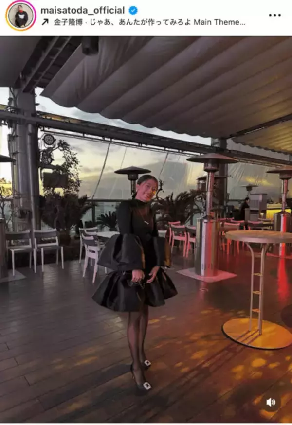 里田まい、美脚際立つブラックドレスSHOTにファンうっとり「まいちゃん綺麗」「本当に美脚」