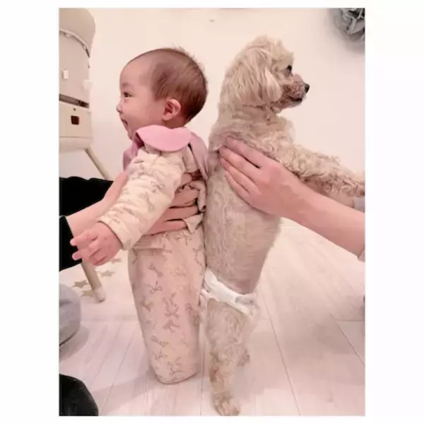 辻希美、次女・夢空ちゃんと愛犬が同じ身長に！　背中合わせショットが「可愛い過ぎん？」