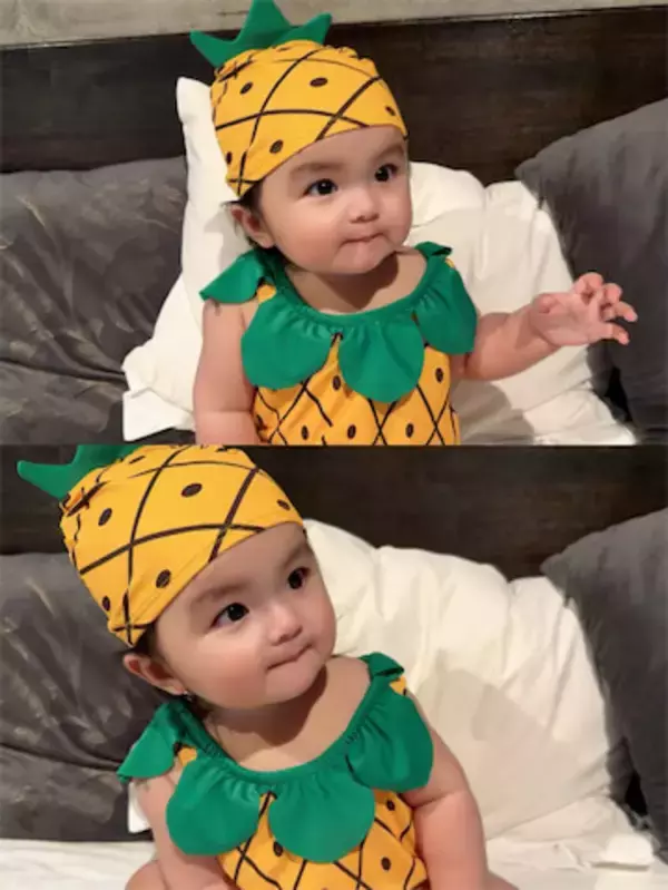 川崎希、9カ月次女・グーちゃんがプールデビュー　パイナップル水着を披露