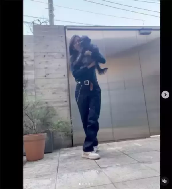 工藤静香、お気に入りチノパンの“お散歩”コーデ披露　愛犬ビビをモフる