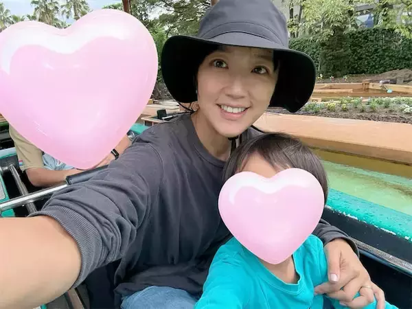 竹内由恵アナ、「ナガシマスパーランド」で4歳息子と2ショット&2歳娘の浴衣姿披露