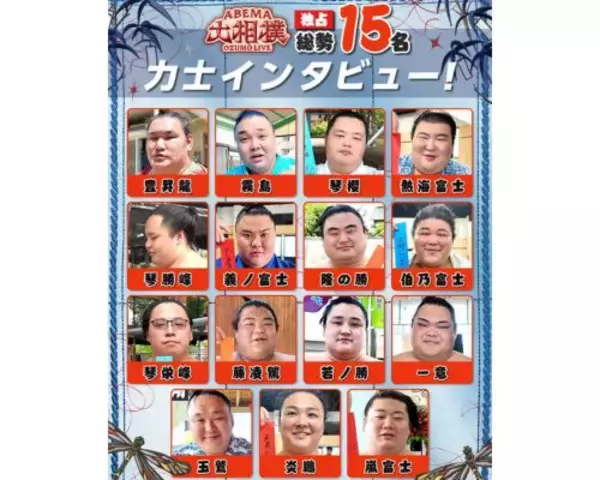 「ABEMA、大相撲七月場所に向け計15名の幕内力士に独占インタビュー」の画像