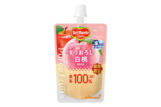 持ち運べるパウチ入り果実「デルモンテ ピュレフルーツ」に「すりおろし白桃ミックス」が登場