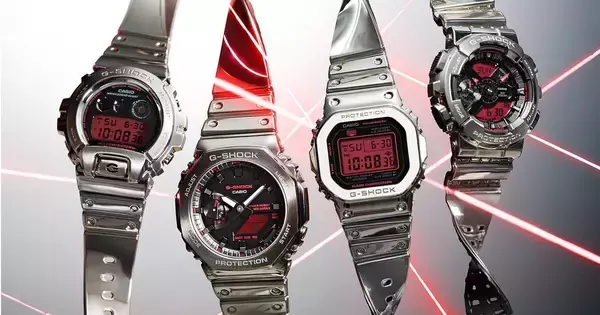 カシオ、メタルベゼル×レッド液晶の「G-SHOCK FINE METALLIC SERIES」発売