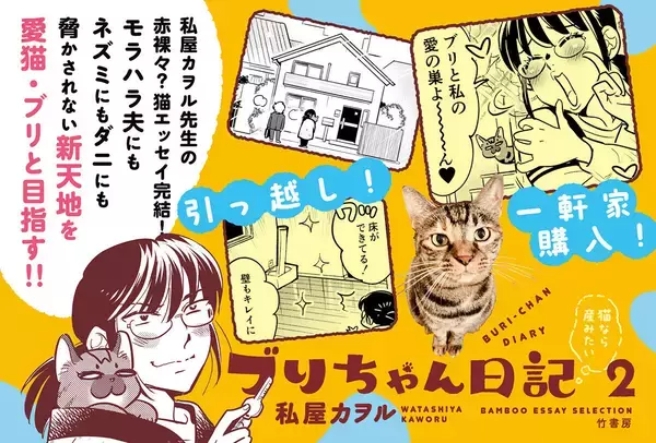 私屋カヲルの猫エッセイコミック完結！『ブリちゃん日記 猫なら産みたい 2』、9/3発売