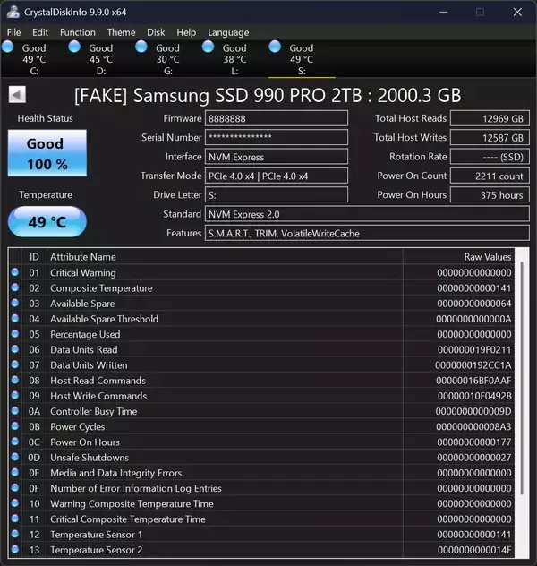 「CrystalDiskInfo 9.9.0」に偽サムスン製SSD検出機能搭載。FAKEラベルでわかりやすく