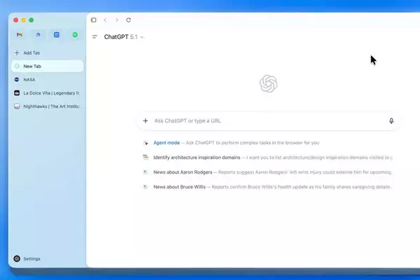 「ChatGPT Atlas」ブラウザに「垂直タブ」など9つの機能追加