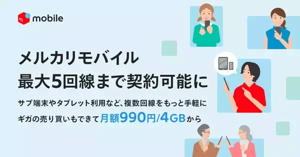 メルカリモバイルが複数回線契約に対応、最大5回線まで
