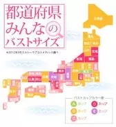 都道府県の平均バストサイズを表した日本地図