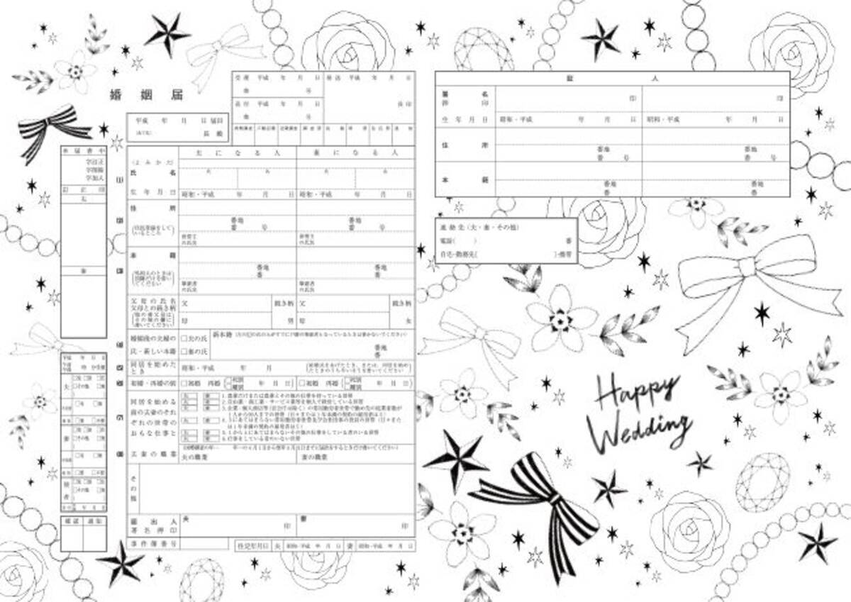 新郎新婦の ぬり絵 と 指紋アート で完成させる婚姻届 エキサイトニュース