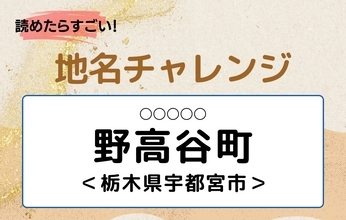 【読めたらすごい！地名チャレンジ Vol.193】「野高谷町」なんと読む？＜栃木県宇都宮市＞