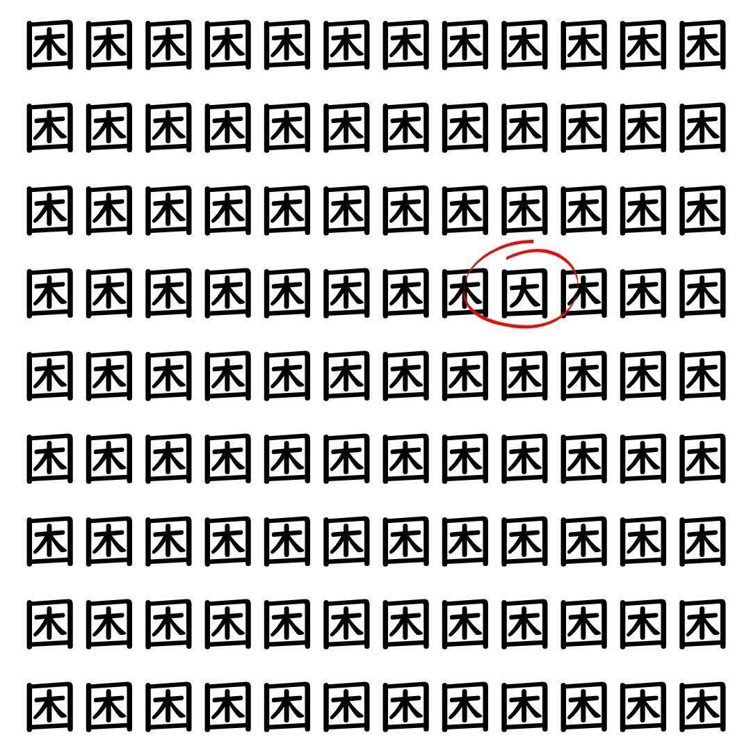 【漢字探し】ずらっと並んだ「困」の中にまぎれた別の漢字一文字は？