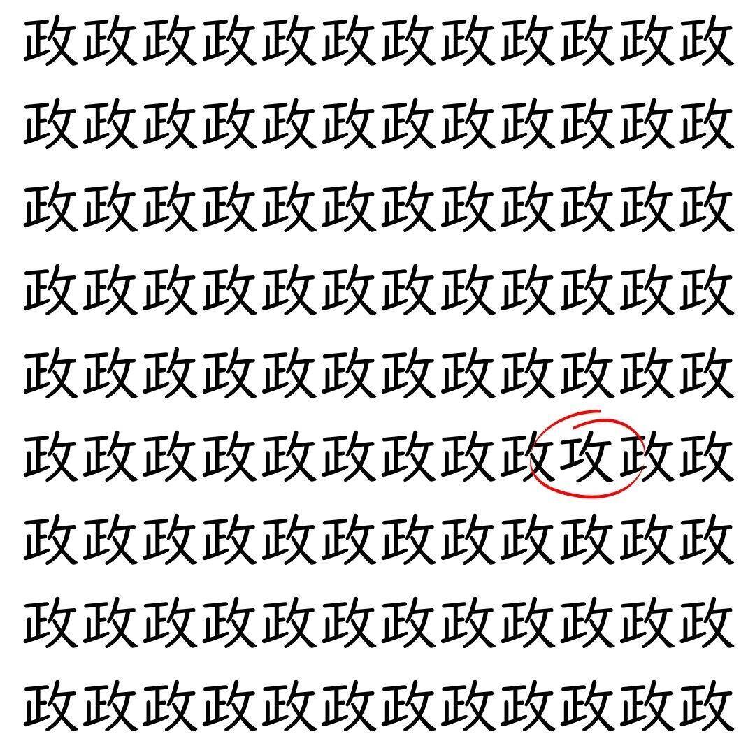 【漢字探し】ずらっと並んだ「政」の中にまぎれた別の漢字一文字は？