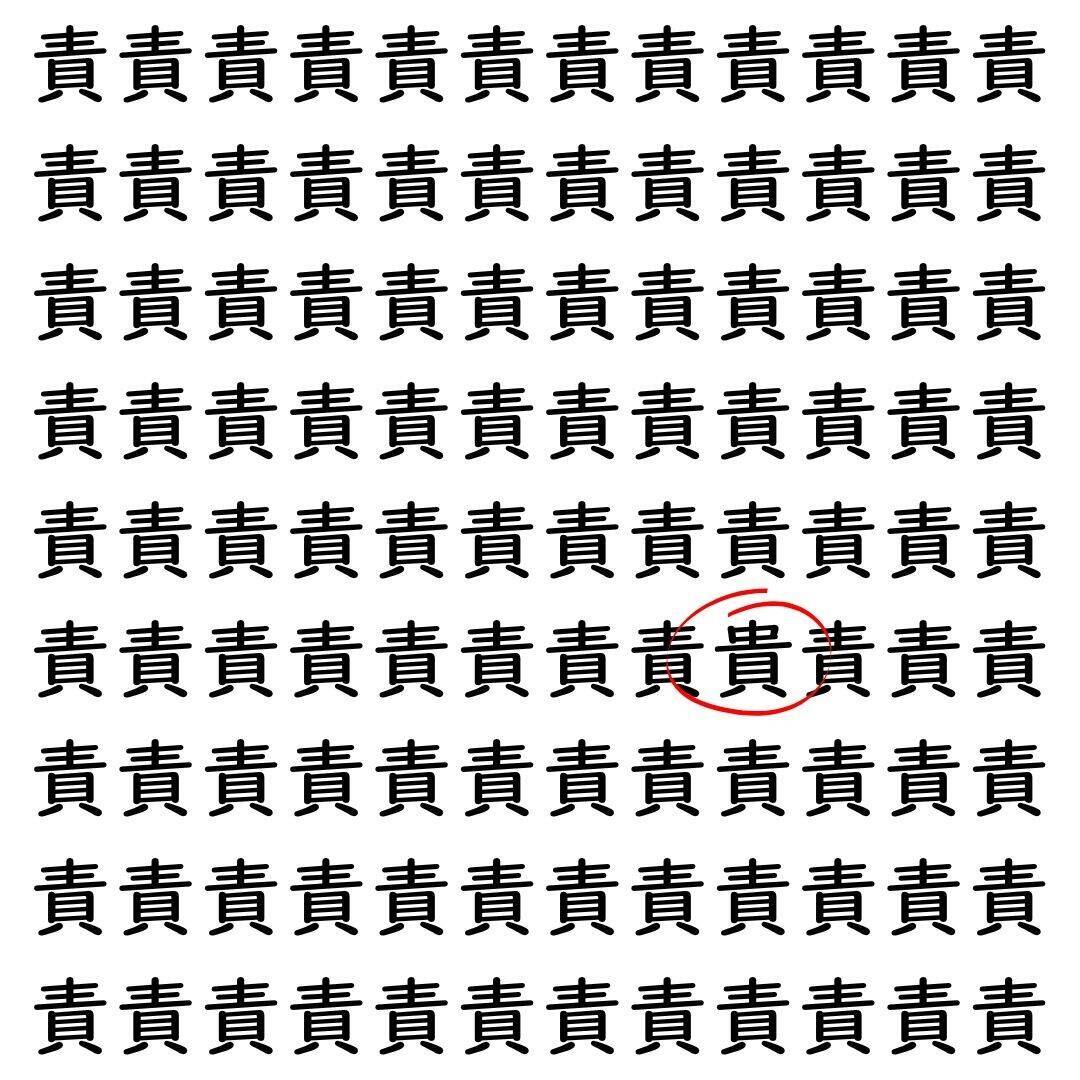 【漢字探し】ずらっと並んだ「責」の中にまぎれた別の漢字一文字は？