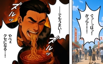 【漫画】家庭を壊すほど激辛の虜になったのはラーメンフェス【激辛料理で家庭崩壊 Vol.3】