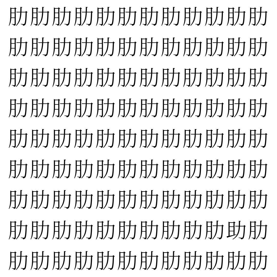 【漢字探し】ずらっと並んだ「肋」の中にまぎれた別の漢字一文字は？