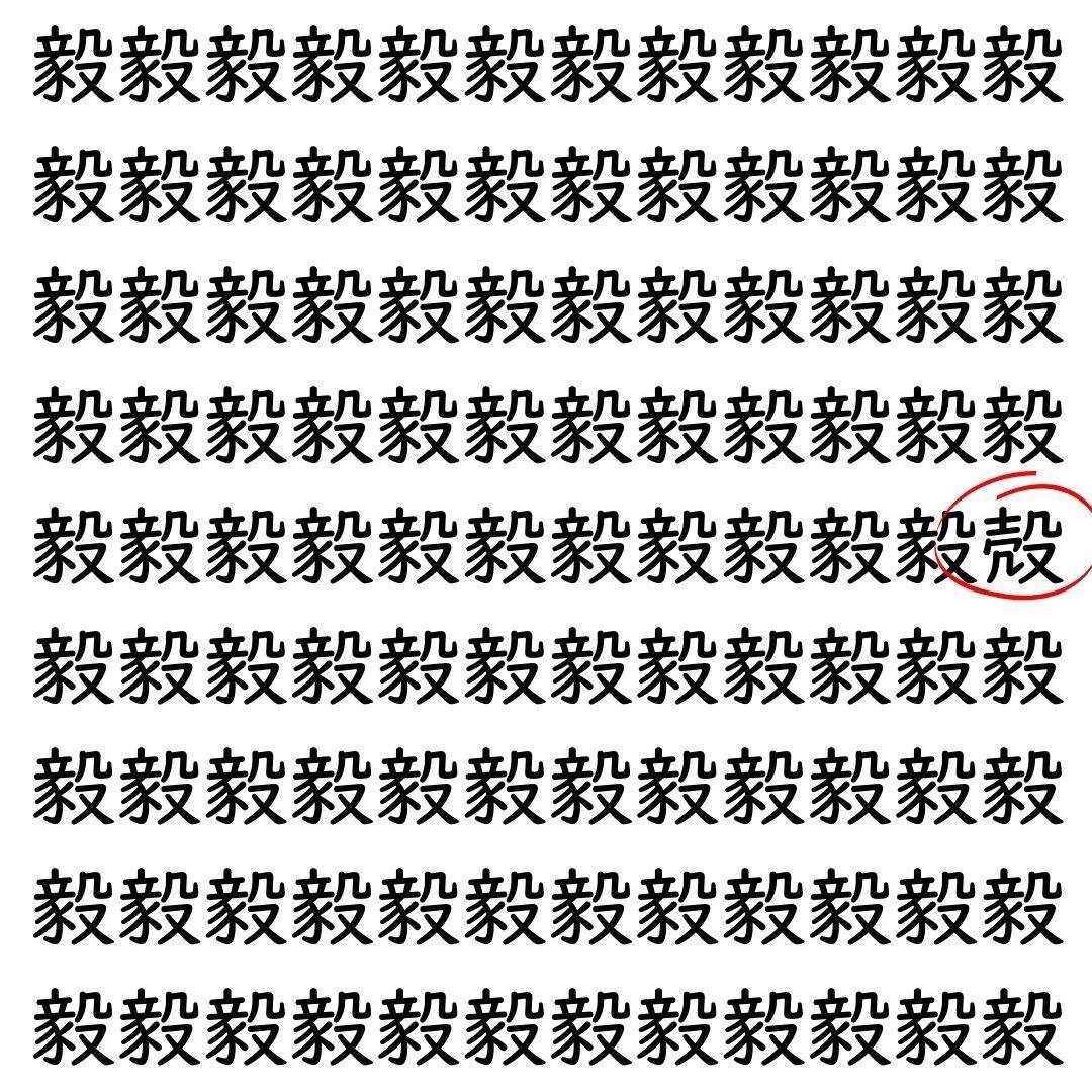 【漢字探し】ずらっと並んだ「毅」の中にまぎれた別の漢字一文字は？