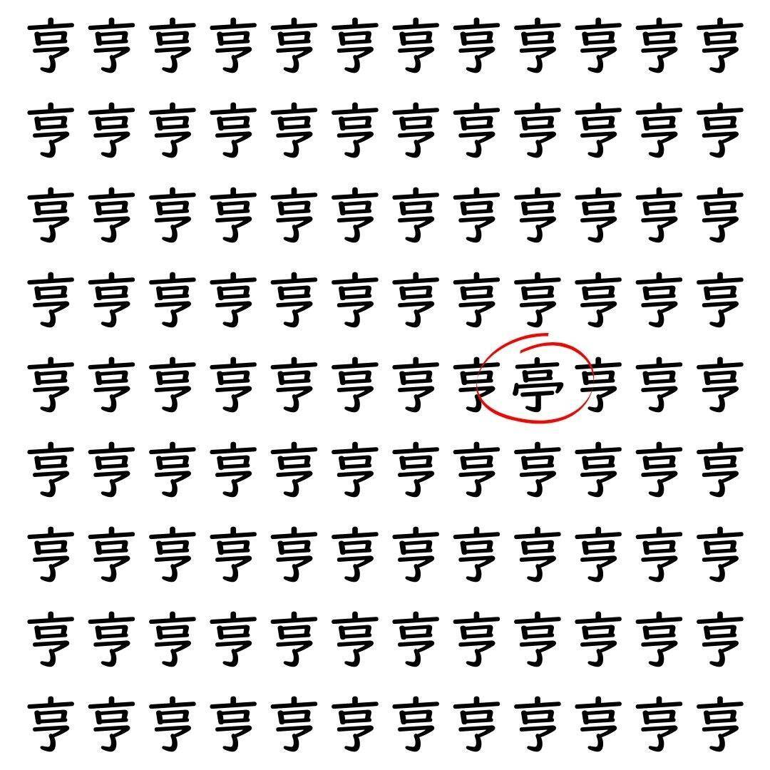 【漢字探し】ずらっと並んだ「亨」の中にまぎれた別の漢字一文字は？