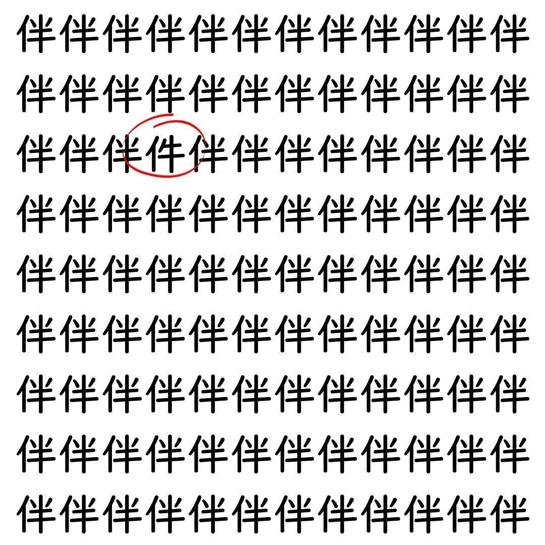 【漢字探し】ずらっと並んだ「伴」の中にまぎれた別の漢字一文字は？