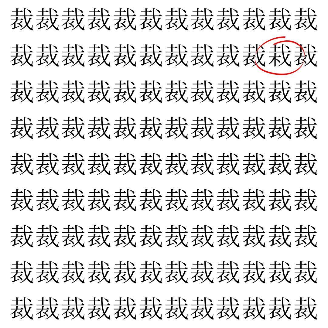 【漢字探し】ずらっと並んだ「裁」の中にまぎれた別の漢字一文字は？