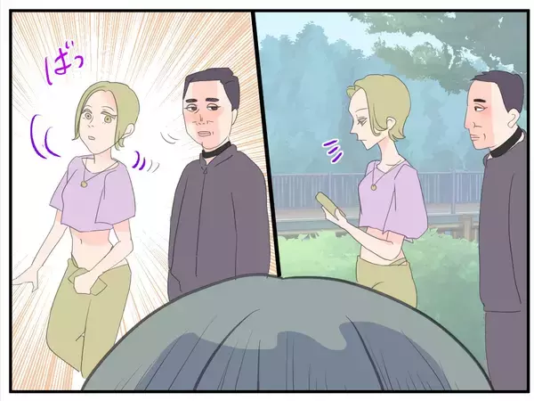 「【漫画】あれってママ友？ ただならぬ雰囲気の男性を連れている【マタ友はストーカー Vol.14】」の画像