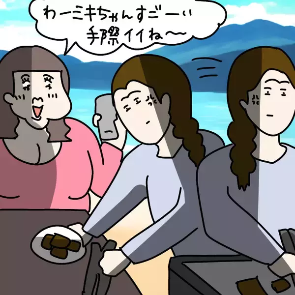 「【漫画】まったく手伝わない（怒）カチカチに焼けた肉をやった！【非常識な女がウチにきた Vol.20】」の画像