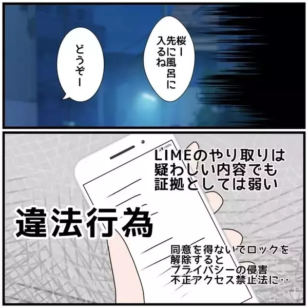 「【漫画】夫と同期の女のやりとりを私のスマホに転送するよう設定【優しい夫とその同僚 Vol.53】」の画像