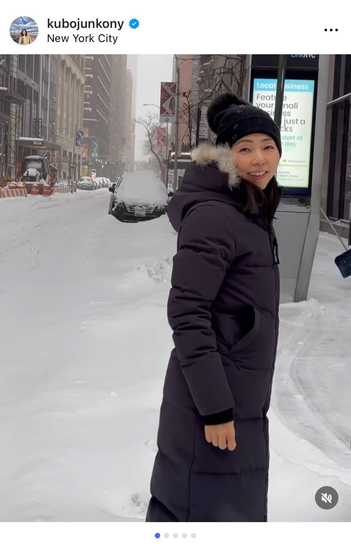 久保純子、NYCで今季最大の大雪に遭遇「雪かきの音で目覚めた」