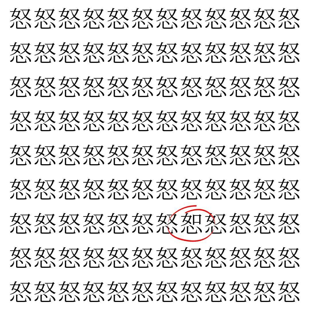 【漢字探し】ずらっと並んだ「怒」の中にまぎれた別の漢字一文字は？