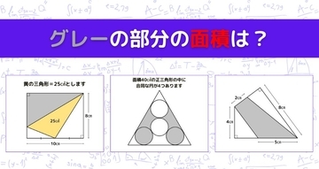 【図形問題 Vol.1635】グレーの部分の面積を求めよ！＜全3問＞