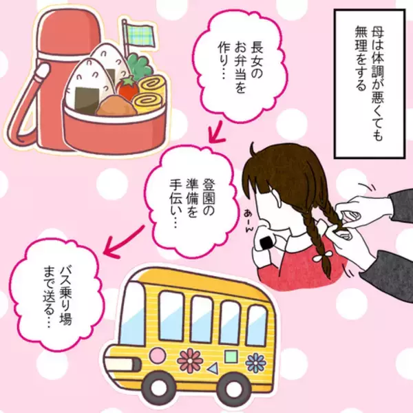 「「なんで今日に限って」弁当作りの日、体調不良で立てず病院に行きたい妻に夫が冷たすぎる一言!?【漫画】」の画像