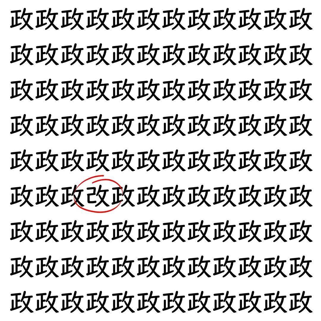 【漢字探し】ずらっと並んだ「政」の中にまぎれた別の漢字一文字は？