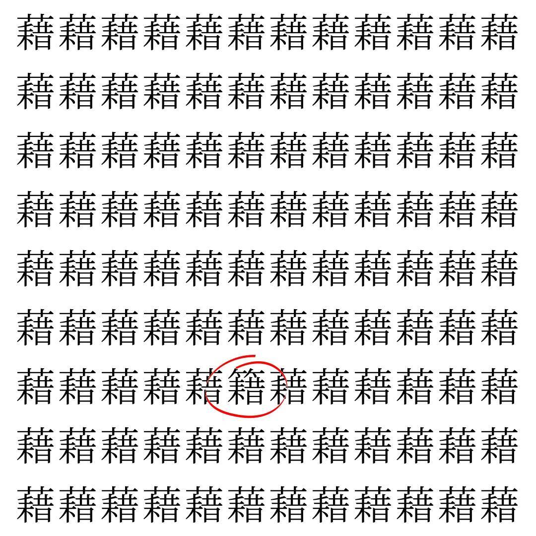 【漢字探し】ずらっと並んだ「藉」の中にまぎれた別の漢字一文字は？