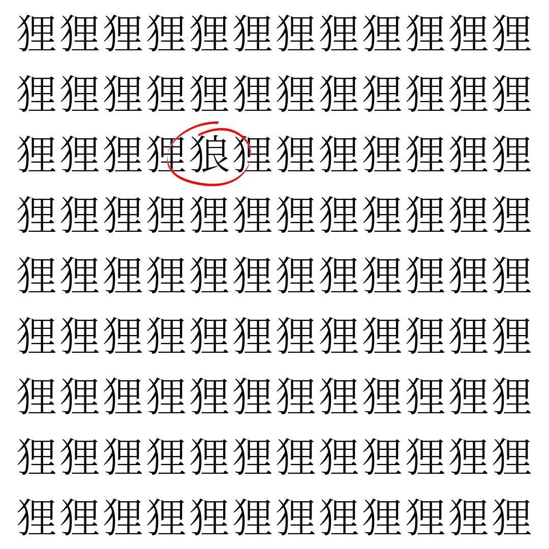 【漢字探し】ずらっと並んだ「狸」の中にまぎれた別の漢字一文字は？