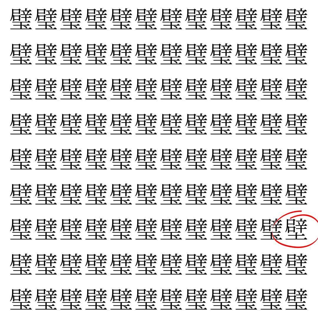 【漢字探し】ずらっと並んだ「璧」の中にまぎれた別の漢字一文字は？