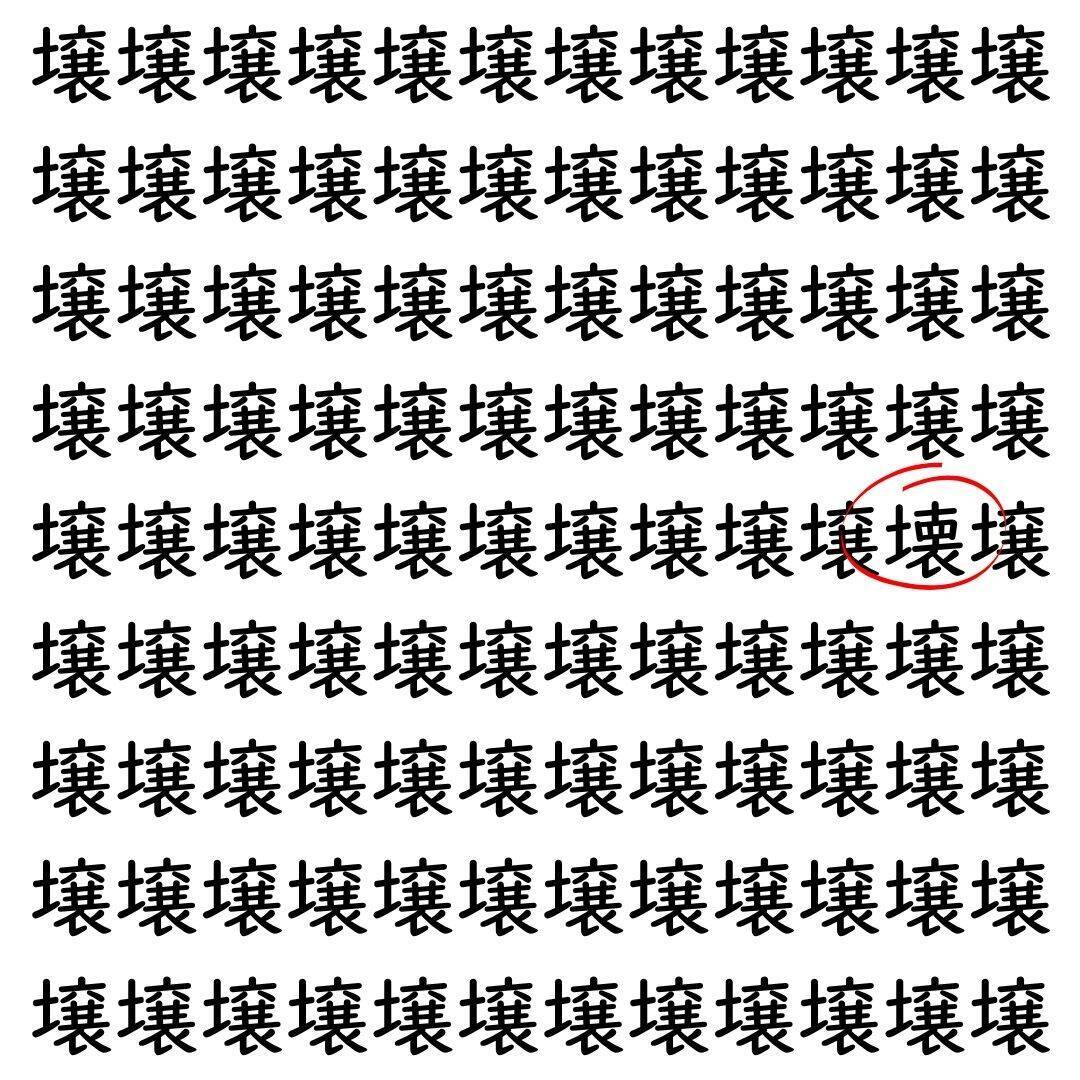 【漢字探し】ずらっと並んだ「壌」の中にまぎれた別の漢字一文字は？