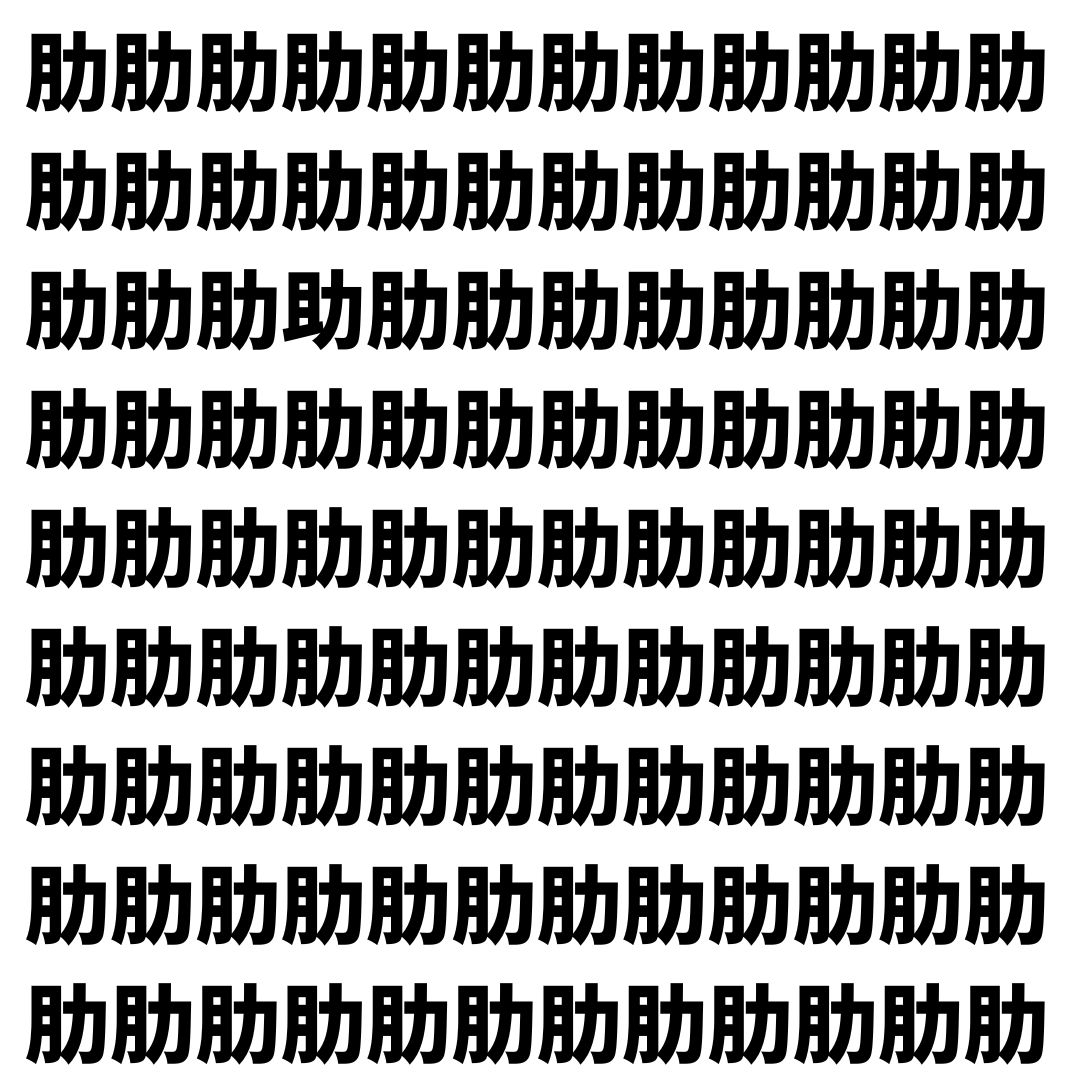 【漢字探し】ずらっと並んだ「肋」の中にまぎれた別の漢字一文字は？