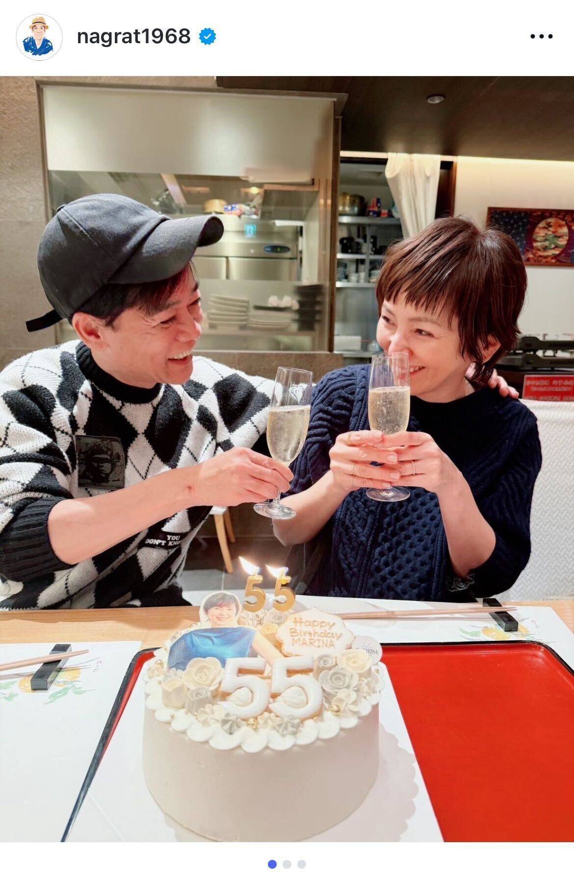 名倉潤、妻・渡辺満里奈の55歳誕生日を祝福「感謝しかない」 肩に抱くツーショット公開