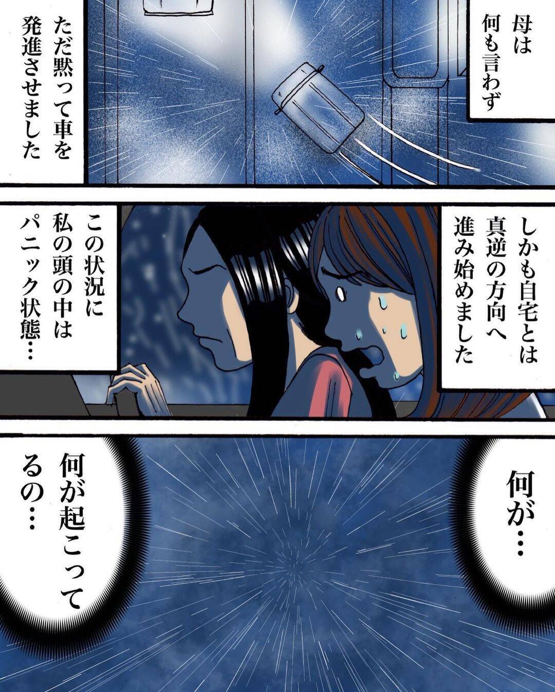 「お母さん!?」ひき逃げ事故を目撃！ 様子のおかしくなった母があらぬ方向へ車を走らせ…【漫画】