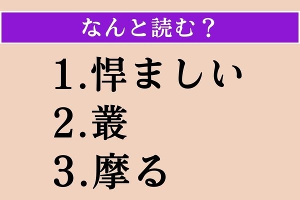 【難読漢字】「悍ましい」「叢」「摩る」読める？