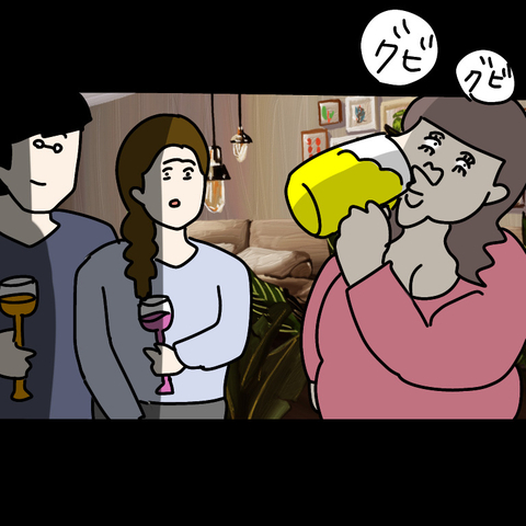 【漫画】ビールのジョッキを飲み干したヤバ美が向かった先は…【非常識な女がウチにきた Vol.8】の画像