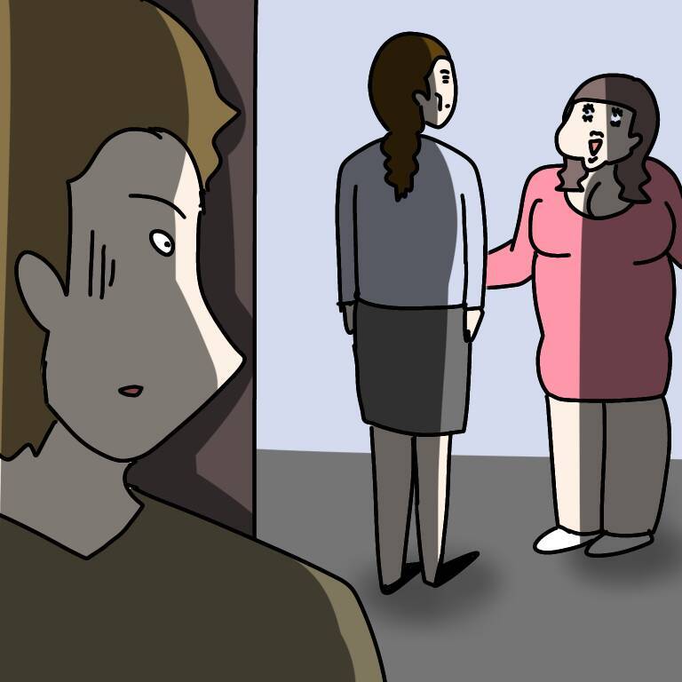 【漫画】ヤバ美の彼氏が盗み聞きしていた！「詳しく教えて」【非常識な女がウチにきた Vol.44】