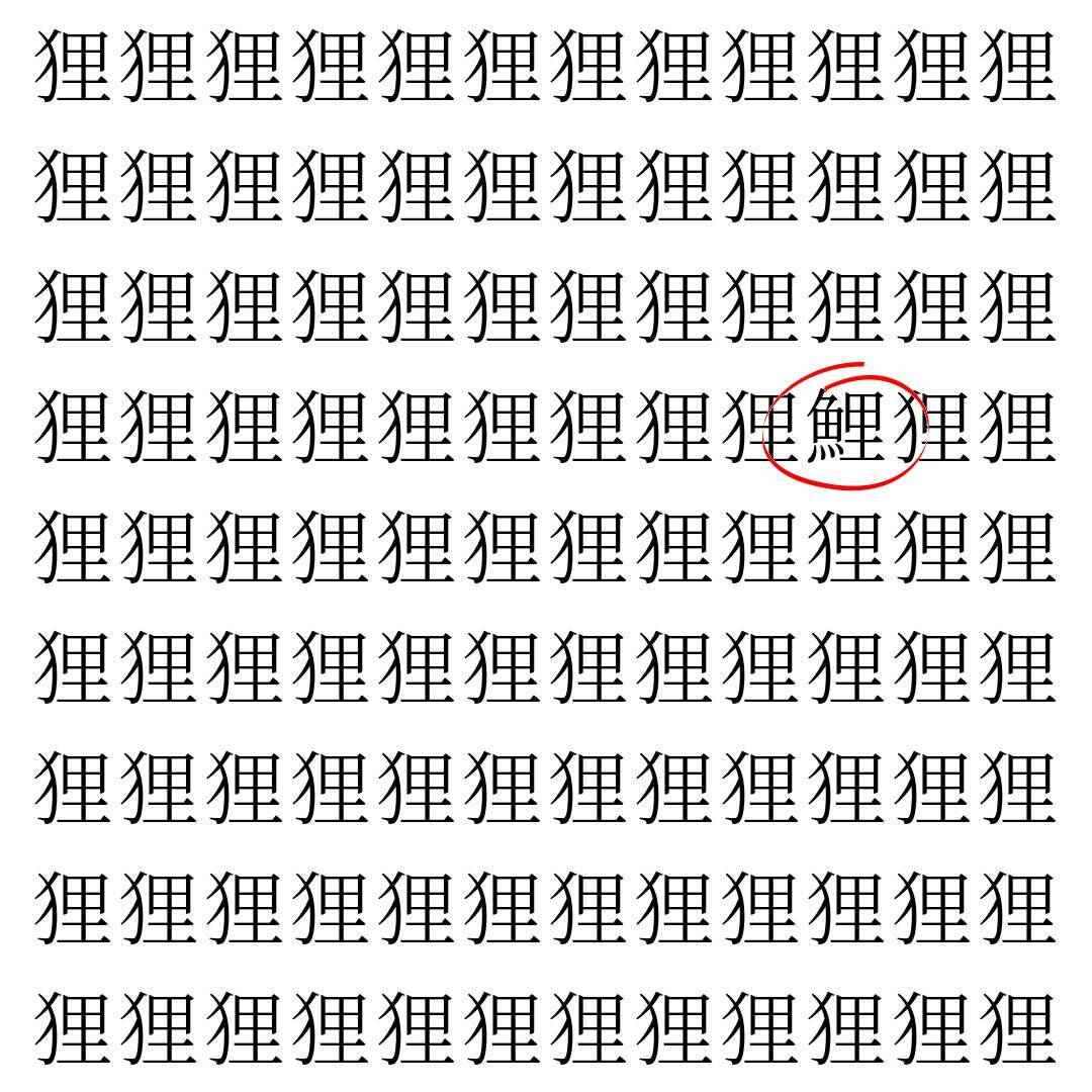 【漢字探し】ずらっと並んだ「狸」の中にまぎれた別の漢字一文字は？