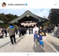 中村獅童、家族と出雲大社初詣　2500キロキャンピングカーの旅完走