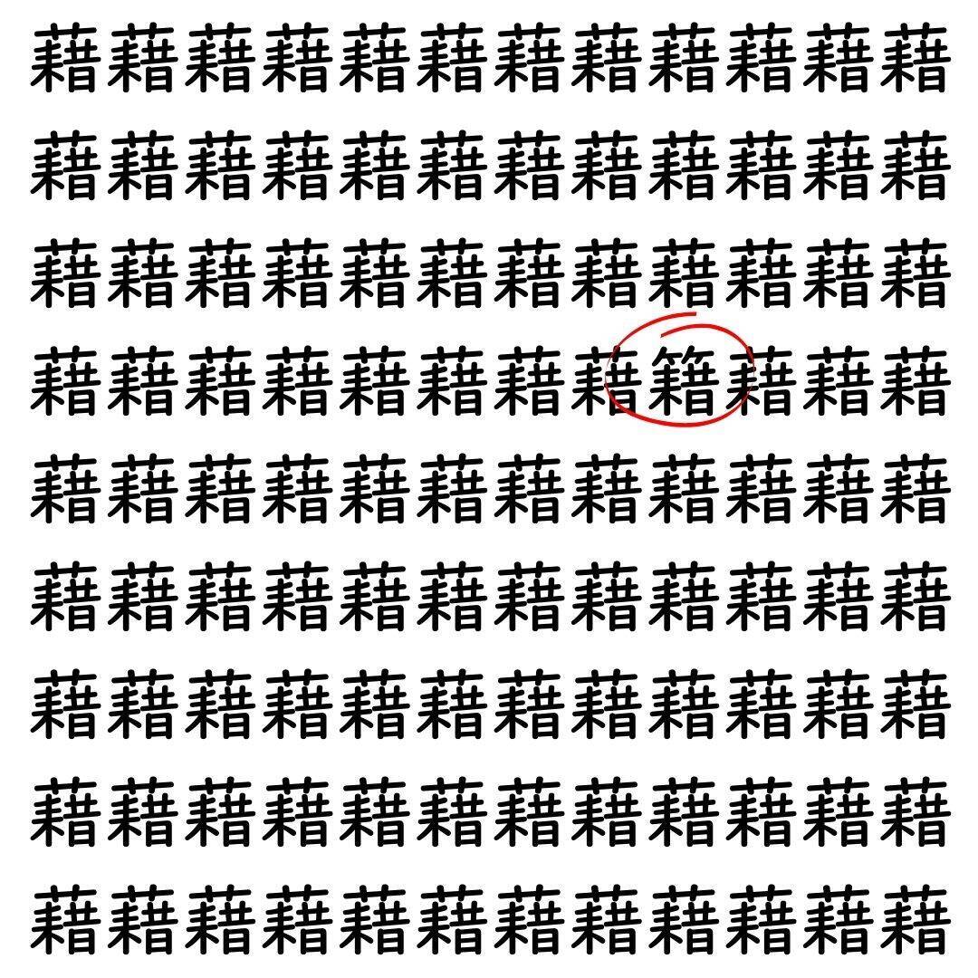 【漢字探し】ずらっと並んだ「藉」の中にまぎれた別の漢字一文字は？