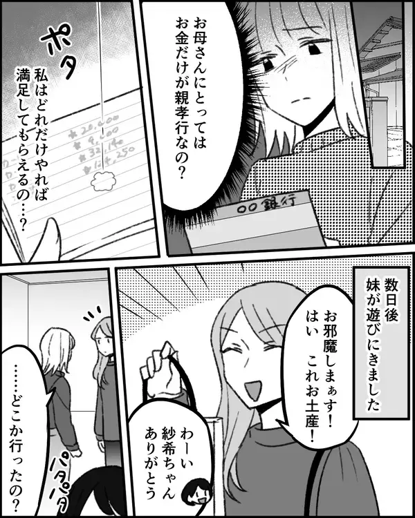 「妹は母の費用で旅行へ　私にはお金を要求しているのに!?」の画像