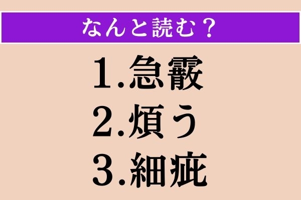 【難読漢字】「急霰」「煩う」「細疵」読める？