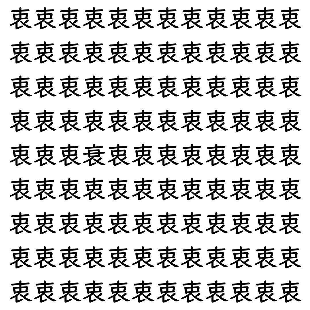 【漢字探し】ずらっと並んだ「衷」の中にまぎれた別の漢字一文字は？
