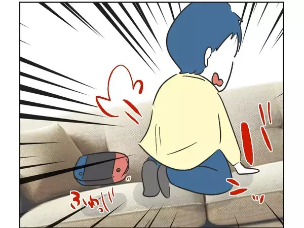 「【漫画】叱られてふてくされた子どもがソファにジャンプ【うちの隣のメーワク親子 Vol.46】」の画像